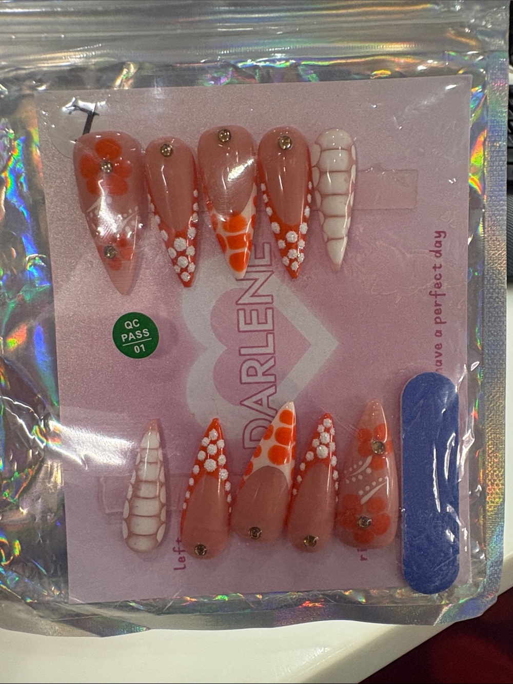 Handmade Orange Floral & Giraffe Nail Set